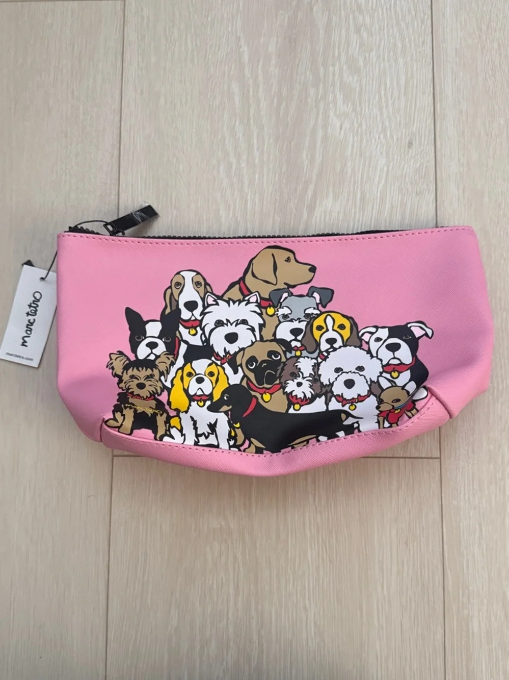 Marc Tetro Pink Dog Print Cosmetic Pouch